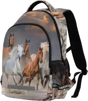 MFTJYO Horse Backpack for Girls Backpacks for Elementary 3D Animal Horses Print School Book Bag Schoolbag Kids Bookbag College Travel Laptop Daypack Casual Rucksack