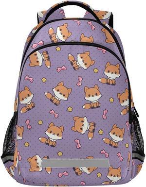 MNSRUU School Backpack with Chest Strap, Cute Cartoon Fox Laptop Backpack, Travel Hiking Backpack for Boys Girls, Rucksack, Knapsack