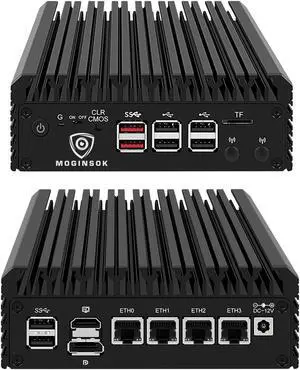 MOGINSOK Firewall Appliance Mini PC 2.5Gbe, with 12th N100(up to 3.4GHz) Fanless Mini Computer Router with 4xIntel I226 Nics 8GB DDR5 Ram 128GB M.2 PCIE 3.0 SSD Support PFsense OPNsense AES-NI