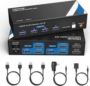 4K@60Hz KVM Switch HDMI, NEWCARE kvm Switch 1 Monitors 2 Computers, USB KVM Switch with USB Cable (8K@60Hz HDMI 2 PC 2 Monitor)