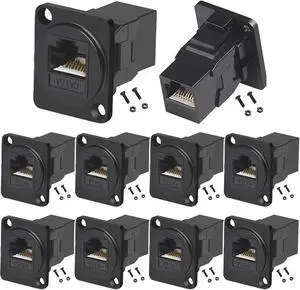 PENGLIN 10PCS D-Type CAT6A Panel Mount Connector, RJ45 Pass-Through Connector Female to Female, RJ45 Ethernet LAN Network Coupler for CAT6a/CAT6/CAT5E/CAT5