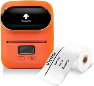 Phomemo-M110 Bluetooth Label Maker with One Box 50×80mm Label, Portable Thermal Label Maker Apply to Labeling, Shipping, Office, Cable, Retail, Barcode, Compatible for Android & iOS System, Orange