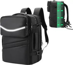Rjbtsyx 45L Expandable Travel Backpack for Men Women, Airplane Approved Weekender Bag,Waterproof Business Commuting17.3Inch Laptop Backpack,Travel Gifts for Men Women (Black)