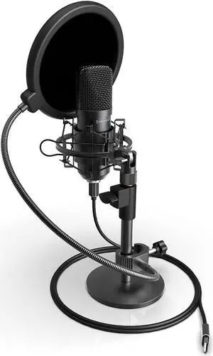Amcrest Podcast Microphone for Streaming, Voice Recording, Gaming, Conferences, Meetings - Included Pop-Filter, Shock Mount, & Adjustable Heavy Metal Stand, USB AM430-PS