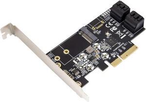 IO Crest SI-PEX40138 Internal 4 Port Non-Raid SATA III 6GB/S with M.2 B-Key 22x42 Pci-E X4 Controller Card for Desktop PC Support SSD and HDD with Low Profile Bracket. JMB585 Chipset