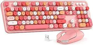Wireless Keyboard and Mouse Combo, MOWUX Colorful Computer Full Size 2.4G Plug and Play Wireless Typewriter Keyboard and Mouse Set for Windows, Computer, Desktop, PC, Notebook (Pink Colorful) Wireless Keyboard and Mouse Combo, MOWUX Colorful Computer Full Size 2.4G Plug and Play Wireless Typewriter Keyboard and Mouse Set for Windows, Computer, Desktop, PC, Notebook (Pink Colorful)
