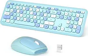 Dilter Wireless Keyboard and Mouse Combo, 2.4G Slim Full-Sized Office Keyboard and Mouse for PC Computer Desktop Laptops Windows (Blue Colorful)