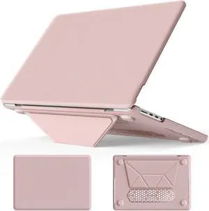 Batianda Premium PU Leather Protective Case for New MacBook Pro 14-inch 2024 M4 2023 2021 Release M3 M2 Pro Max Chip Elegant PU Leather with Foldable Stand, Full Protection with Ventilation, Pink