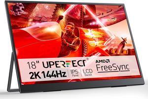 UPERFECT Portable Monitor 18-inch 2K 144HZ 100% DCI-P3 500Nits w/VESA & Stand 180deg Adjustable Ultra-Slim & Lightweight Frameless FHD FreeSync IPS HDR Gaming Display, Travel Second Monitor for Laptop