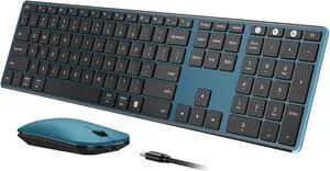 Wireless Bluetooth Keyboard and Mouse Combo (USB + Dual BT), seenda Multi-Device Rechargeable Slim Keyboard and Mouse, Compatible for Win 7/8/10, MacBook Pro/Air, iPad, Tablet - Black Blue