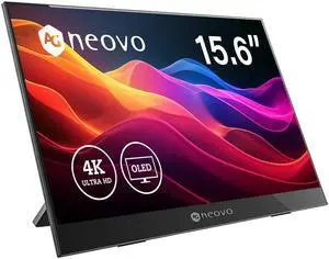 AG Neovo N1651 15.6 Inch OLED Portable Monitor 4K, 3840 x2160P, Dual USB C, 60W Power Delivery, Mini HDMI, 100% DCI-P3, 100% sRGB, 100000:1, 400 Nits, 1ms, HDR400 Ready, Carrying Bag Included