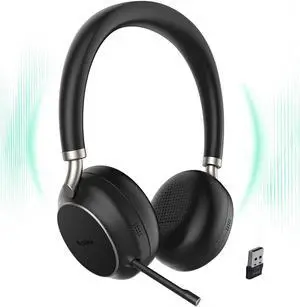 Yealink BH76 (2022 Old Edition) Wireless Headset Active Noise Cancelling (ANC) Bluetooth Headphone with Retractable Mic-Boom, Teams Certified On-Ear Headphone, up to 35h Talking Time, USB-A Dongle
