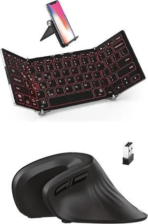 iClever BK05 Bluetooth Keyboard with 3-Color Backlight, Bluetooth 5.1 Multi-Device Foldable Keyboard with Aluminum Alloy Base for iOS Windows Android Tablets, Smartphones, Laptops, PC and More
