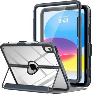 MoKo for iPad 11-inch (A16) 11th Generation Case 2025/ iPad 10th Generation Case with Pencil Holder 2022 10.9 inch, Built-in Screen Protector Clear Back, Multi Angle Viewing Stand, Space Gray