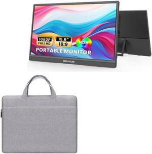 BIGASUO Portable Monitor 15.6'' FHD 1080P USB-C HDMI Travel Laptop Monitor + Monitor Protective Laptop Sleeve with Pocket Zipper, Grey