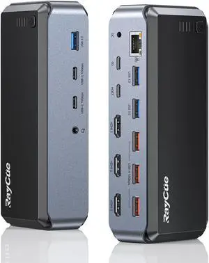 USB C Docking Station Triple Monitor, Raycue 15 IN1 MacBook Pro Docking Station with Power Adapter for MacBook M1/M2/M3/Windows, Laptop Docking Station with HDMI*3, RJ45, 10Gbps USB*5, PD, USB 3.0*2