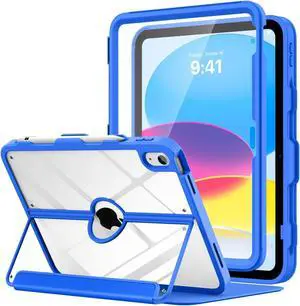MoKo for iPad 11-inch (A16) 11th Generation Case 2025/ iPad 10th Generation Case with Pencil Holder 2022 10.9 inch, Built-in Screen Protector Clear Back, Multi Angle Viewing Stand, Cobalt Blue