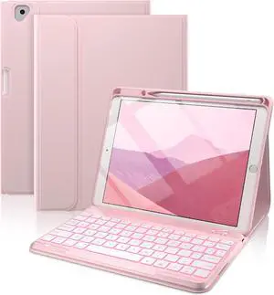 typecase Folio iPad 9th Generation Case with Keyboard 10.2 Inch - Backlit Detachable Slim Cover with Pencil Holder, Compatible with iPad 8th/7th Gen, Pro 10.5, Air 3rd Gen (Light Pink)