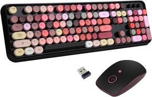 Letton USB Retro Typewriter Keyboard, Wireless Full Size with 104 Colorful Round Key and Cute Mouse with 3 DPI, 2.4GHz for Office Computer Laptop Mac PC-Black