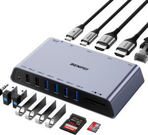 BENFEI DisplayLink 12-in-1 USB 3.0 Universal Docking Station with Dual HDMI Display/6*USB Ports/SD/TF Card Reader/Gigabit Ethernet Network/3.5mm Female Headphone Jack Compatible with Windows and Mac