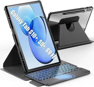 INFILAND for Galaxy Tab S10+, S9+ Plus/S9 FE+ Plus Keyboard Case, [High Precision Tackpad] 360 Rotating Stand Detachable Magnetic Wireless Keyboard Cover, Light Black