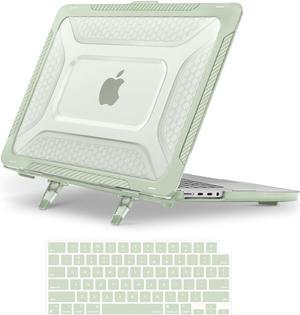 MOSISO Compatible with MacBook Pro 16 inch Case 2024 2023 2022 2021 M4 M3 M2 M1 A3403 A3186 A2991 A2780 A2485, Honeycomb Shockproof TPU Bumper Hard Case with Fold Kickstand&Keyboard Skin, Sage Green