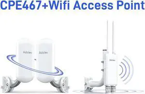 Adalov CPE467 5.8GHz WiFi Bridge - 1.5KM Long Range Outdoor Point-to-Point Wireless Bridge+Adalov Outdoor Wi-Fi Access Point with Bracket Mount, 1200Mbps Long Range WiFi Extender