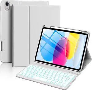 aoub for iPad 11th 10th Generation Case with Keyboard -7 Color Backlit Wireless Detachable Keyboard, Folio Cover with Pencil Holder for iPad (A16) 11 inch 2025/10th Gen 10.9 inch 2022, Gray
