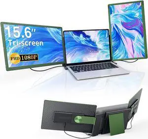 15.6'' Triple Laptop Screen Extender Monitor Portable, DIY 1080P FHD Portable Dual Monitor for Laptop USB C HDMI, Plug-play 360deg Rotation Detachable Laptop Monitor Extender for Mac/Wins/Android/Dex