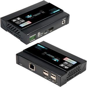 Basicolor HDMI KVM USB Extender, 4K@60Hz Ethernet Extender Over Cat5 Cat6 Up to 196Ft(60m), Video Transmit Lossless and Near Zero Latency, Plug&Play HDMI to Rj45, 4xUSB2.0