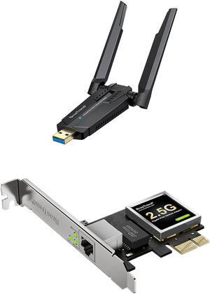 BrosTrend AXE5400 WiFi 6E USB Adapter, Tri-Band Long Range USB WiFi Adapter for Desktop PC Laptop 6GHz for Windows 11/10 + 2.5GB PCIe Network Card, Gigabit NIC for Windows, Limited Lifetime Protection
