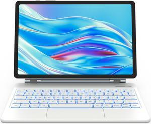 Chesona Magic-Style Keyboard Case for Samsung Galaxy Tab S9 FE 5G 10.9'', S9/S8/S7 11'', Floating Cantilever Magnetic Stand, LED Backlit & Smart Touchpad, Pencil Holder & Visible Battery Screen, White