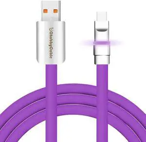 chubbycable Neon Chubby - Fast Charge Cable with Smart Light RGB Color Gradual Light Up LED USB Charging Cable, Purple, USB-A to Type-C, 9.8 FT