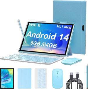 Android 14 Tablet, 10.1 inch 8GB RAM+64GB ROM/1TB(Max), 2 in 1 Tablets with Keyboard Case Mouse Stylus, 1.8GHz Quad-core Processor, 1280*800 IPS HD Touch Screen, 8MP Camera, 5G Wi-Fi 6 BT 5.0 Tablet
