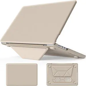DONGKE for M4 MacBook Pro 14 Inch Case M3 M2 M1 Pro/Max 2024 2023 2021 (Model: A3112 A3401 A3185 A2918 A2992 A2779 A2442), Durable PU & PC Protective Cover with Magnetic Stand - Khaki