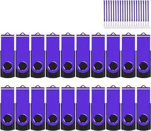 EASTBULL Flash Drive Bulk 8GB USB 20 Pack with Lanyards USB 2.0 Thumb Drive Bulk Memory Stick Swivel Pen Drive for Storage and Backup 8 GB 20 Pack, Purple