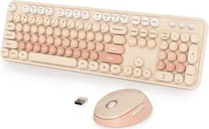 Fogruaden Retro Typewriter Keyboard and Mouse Wireless, 2.4GHz Office Full-Sized Colorful Computer Keyboard with Number Pad and Cute Mouse for Windows PC Desktops Laptop