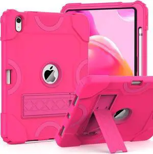 Grifobes for iPad 11-inch (A16) 2025 / 10th Generation Case 10.9 inch 2022, iPad 11th / 10th Case with Pencil Holder Heavy Duty Rugged Protective Cover with Kickstand for Girls Kids Hot Pink