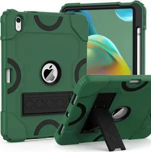Grifobes for iPad 11-inch (A16) 2025 / 10th Generation Case 10.9 inch 2022, iPad 11th / 10th Case with Pencil Holder Heavy Duty Rugged Protective Cover with Kickstand for Girls Kids Dark Green+Black
