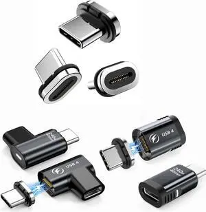 HanCenDa 240W USB C Magnetic Adapter, 2-Pack, 24Pin, 180 Degree, USB4, 40Gbps Data Transfer, 8K 60Hz Video, Thunderbolt 3/4, MacBook Pro/Air, iPhone 15, Black