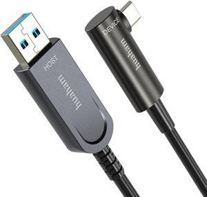 huaham Fiber Optic USB A to C Cable Right Angled 50FT, 10Gbps USB 3.2 Gen2 Type C Cable Long Distance USB C Cable Compatible with Microsoft Azure Logitech Camera VR Touch Screen Kinect Intel RealSense