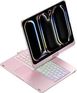 kaidisen 360° Rotatable Keyboard Compatible with iPad Pro 11 inch (M4, 2024) Keyboard Case with Touchpad and 7 Color Backlight Foldable Backlit 360 Rotating,Rose Gold