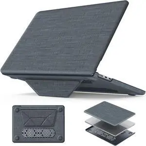 HXCASEAC Case Compatible with MacBook Air 13.6 inch Case 2025 2024 2022 with Foldable Stand, Anti-Scratching Protective Hard Shell Cover for M4 M3 M2 A3240, A3113, A2681 Fabric, Grayish Blue
