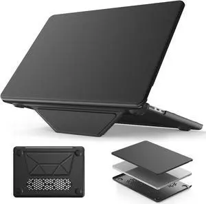 HXCASEAC Case Compatible with MacBook Air 13.6 inch Case 2025 2024 2022 with Foldable Stand, Anti-Scratching Protective Hard Shell Cover for M4 M3 M2 A3240, A3113, A2681 PU Leather, Black