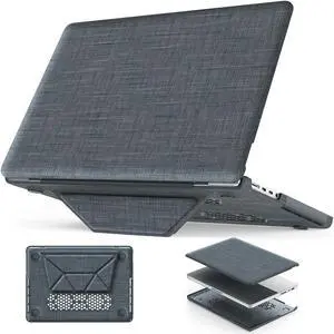 HXCASEAC Case Compatible with MacBook Pro 16 inch Case 2024 2023 2022 2021 with Foldable Stand, Anti-Scratching Protective Cover (M4 M3 M2 M1) A3186, A3403, A2991, A2780, A2485 Fabric, Grayish Blue
