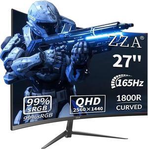 ZZA 27 Inch QHD 2560 x 1440 Gaming Monitor 165Hz 1ms Fast IPS Computer Monitor,1800R, HDMI 2.0 x2 |DP1.4x2 VESA Mount, 99% sRGB HDR Eye Care Metal Stand