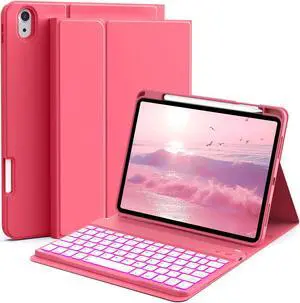 JKSML Keyboard Case for iPad 11th 10th Generation 11/10.9 inch A16 2025/2022, 7 Colors Backlit, Detachable Wireless Keyboard for iPad 10th Gen, Built-in Pencil Holder, Auto Sleep/Wake, Red
