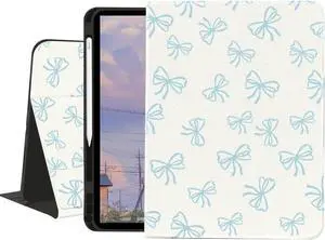 JOYLAND Lovely Blue Bow Case for iPad Air 13" (M3) 2025/ (M2) 2024/iPad Pro 12.9" 2022/2021,Textured Folio Case with Pencil Holder Multi-Angle View Adjustable Stand Auto Wake/Sleep