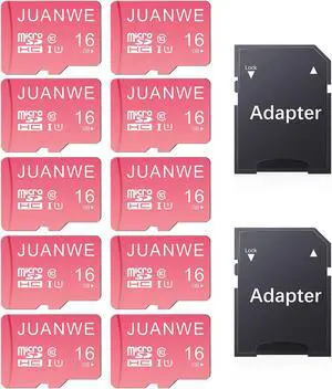 JUANWE 16GB Micro SD Card 10 Pack microSDHC Memory Card with SD Adapter, C10, U1,TF Card 16GB for Dash Cam, Security Camera, Pink