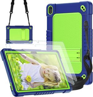 Kebiory for Walmart Onn 10.1 2024 Tablet Case Shockproof for Kid Kids Friendly Case Built in Shoulder Strap Stand+2 Pcs Screen Protector for Walmart Onn 10.1 2024 Model 100135925 (Navygreen+2Pcs)